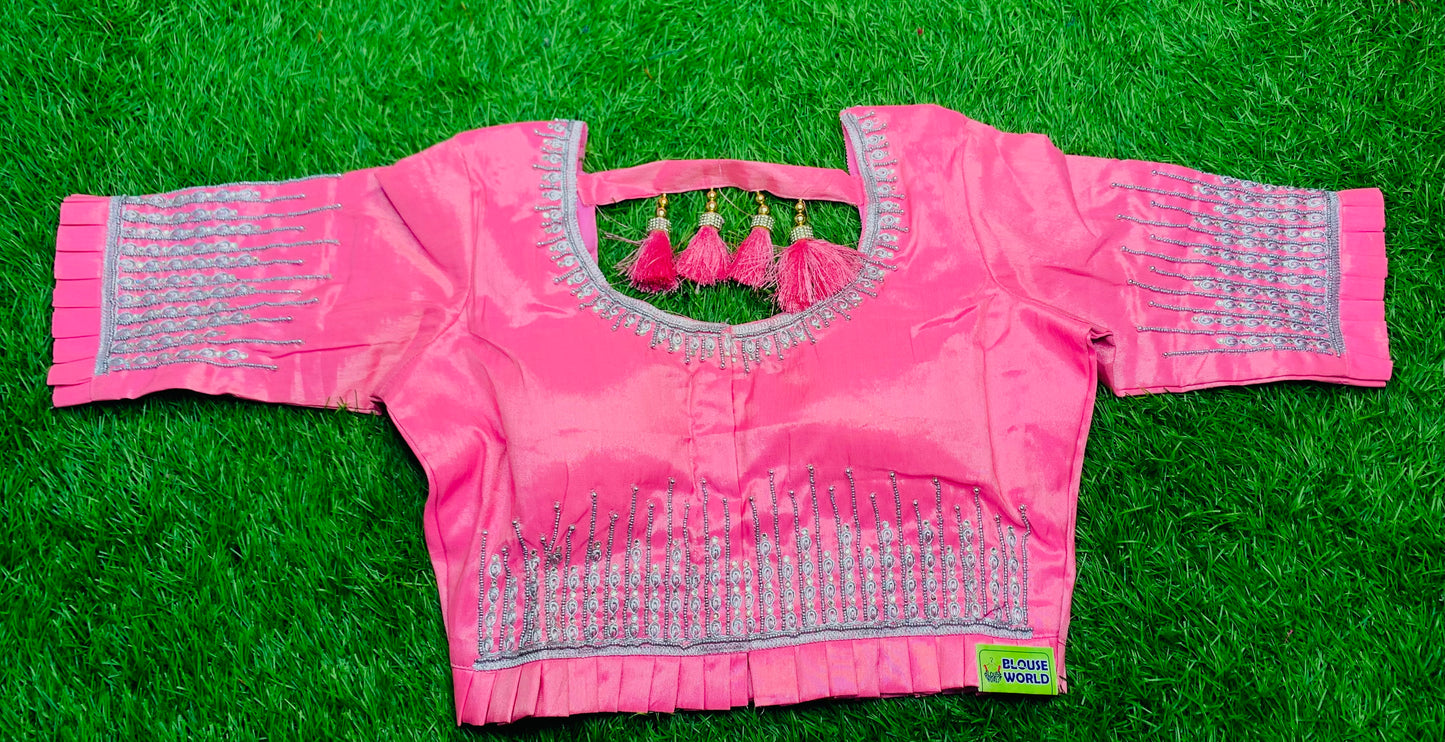 Baby pink silver work blouse ๐