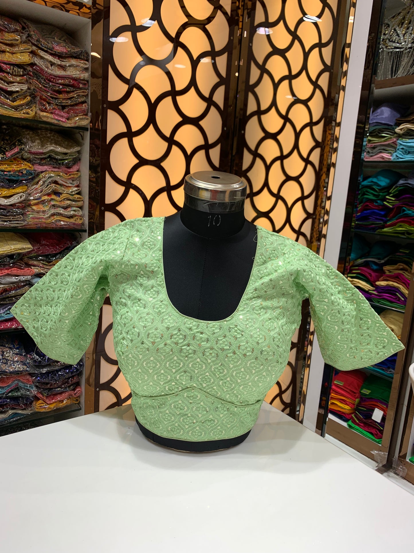 Pastel green colour shade plus size blouse π