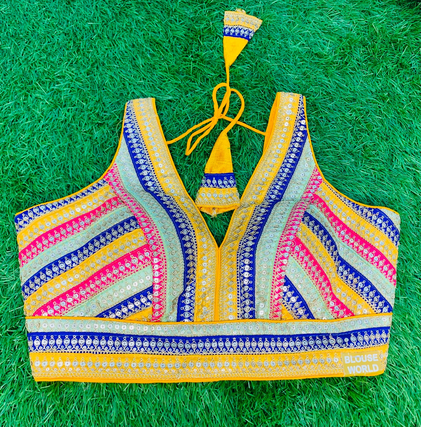 Yellow mix multicolour designer blouse