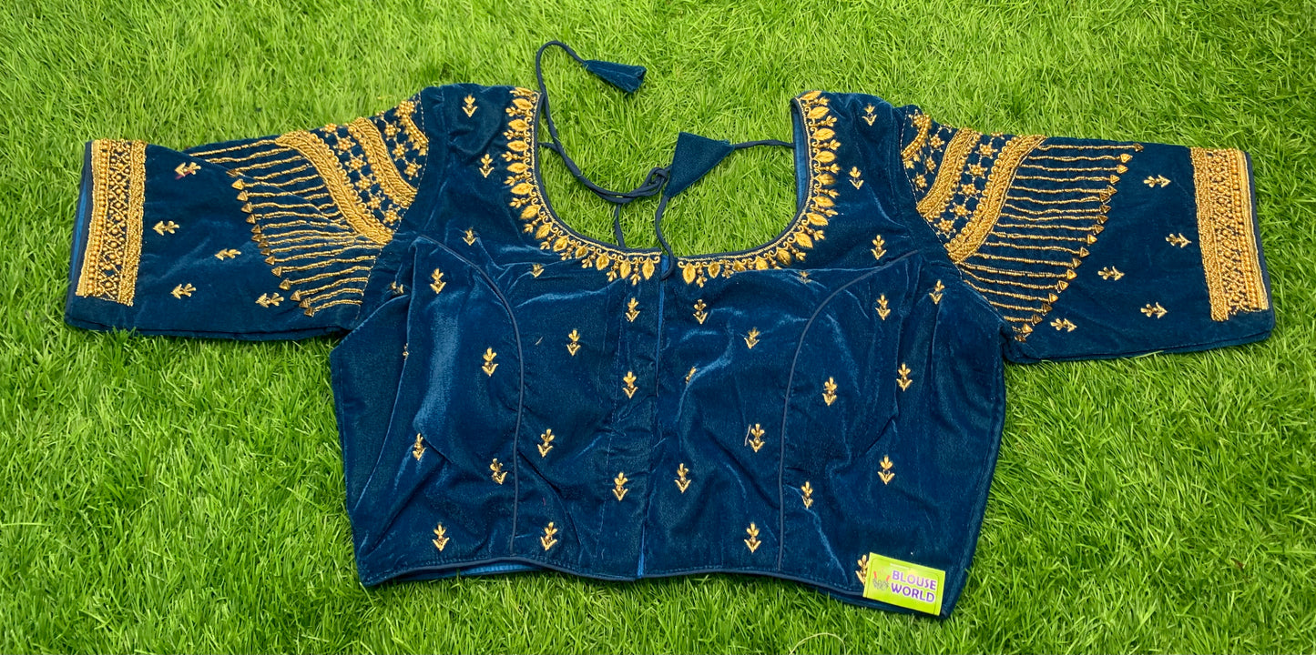 Rama blue velvet golden work heavy designer blouse