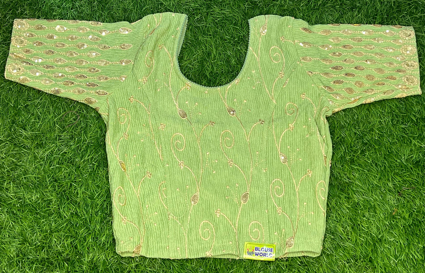 Pista green gold work Strectable blouse XXL size blouse
