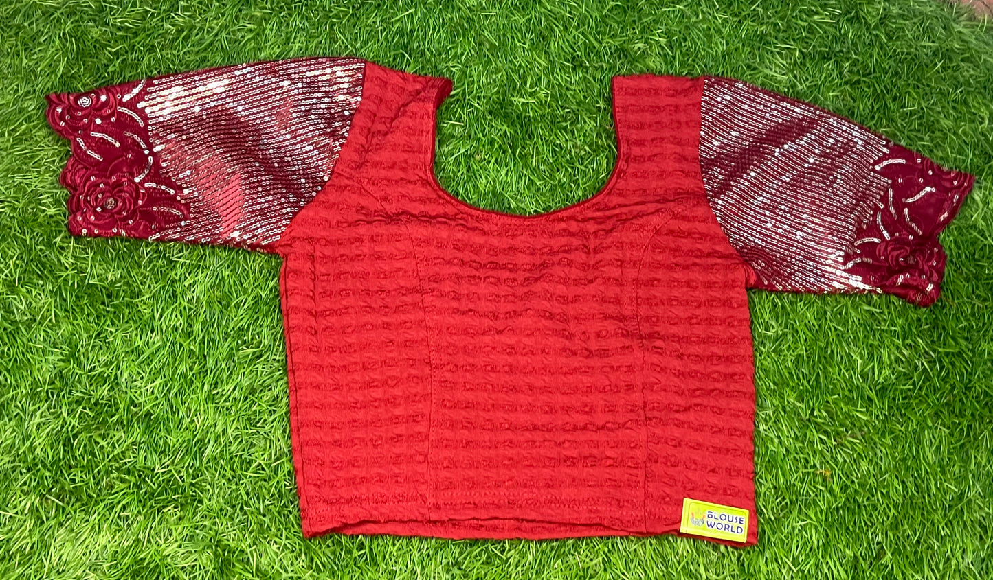 Red crush cloth with hands sequence work XXL Strectable blouse
