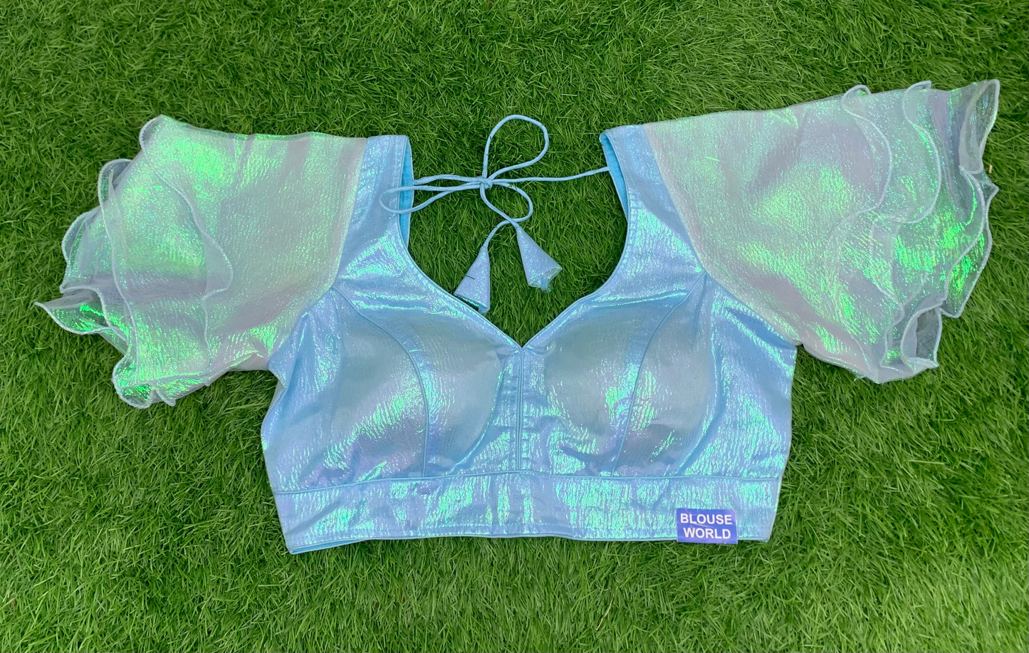 Frills hands sky blue colour blouse
