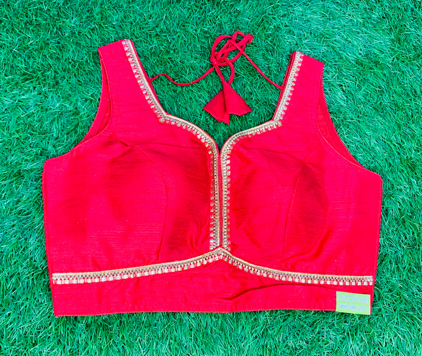 Blood red v neck fancy with hands blouse