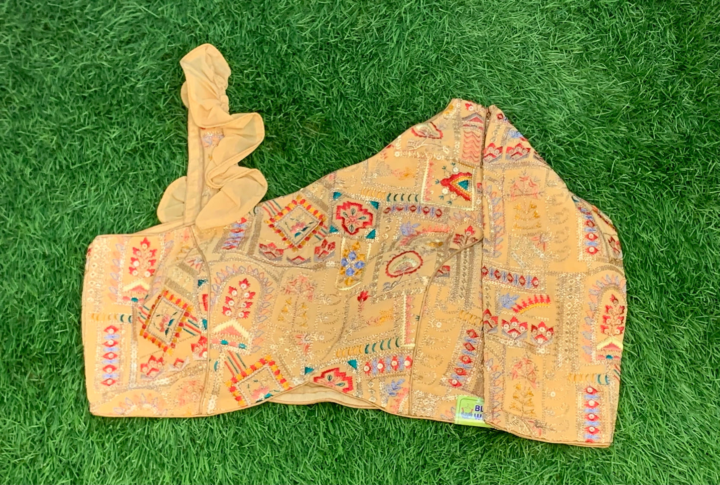 One shoulder one strap golden thread work