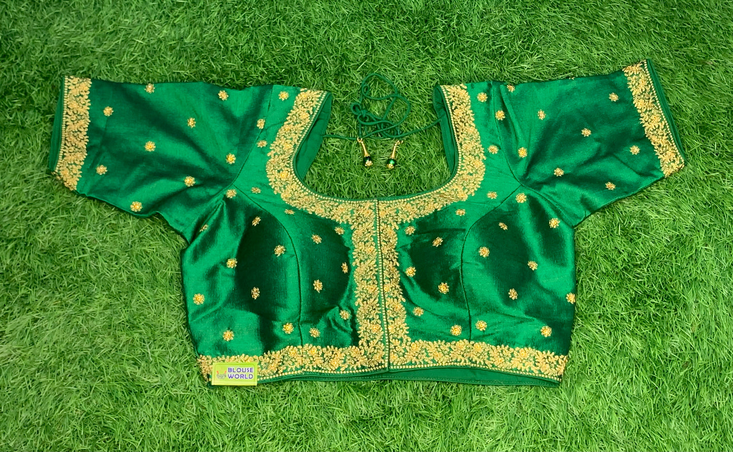Green with gold zari blouse