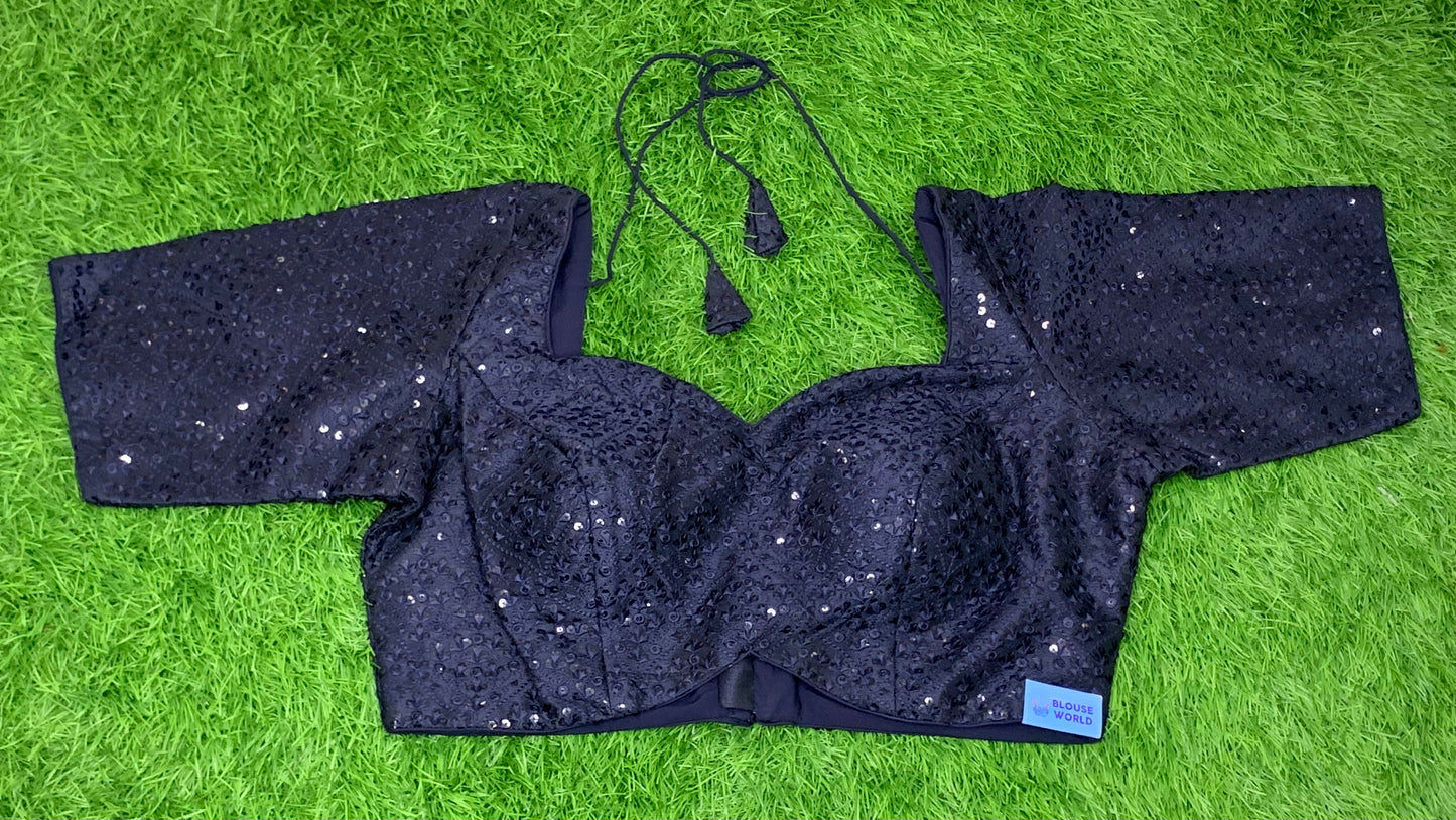 Navy blue v cut with hands embroidery blouse