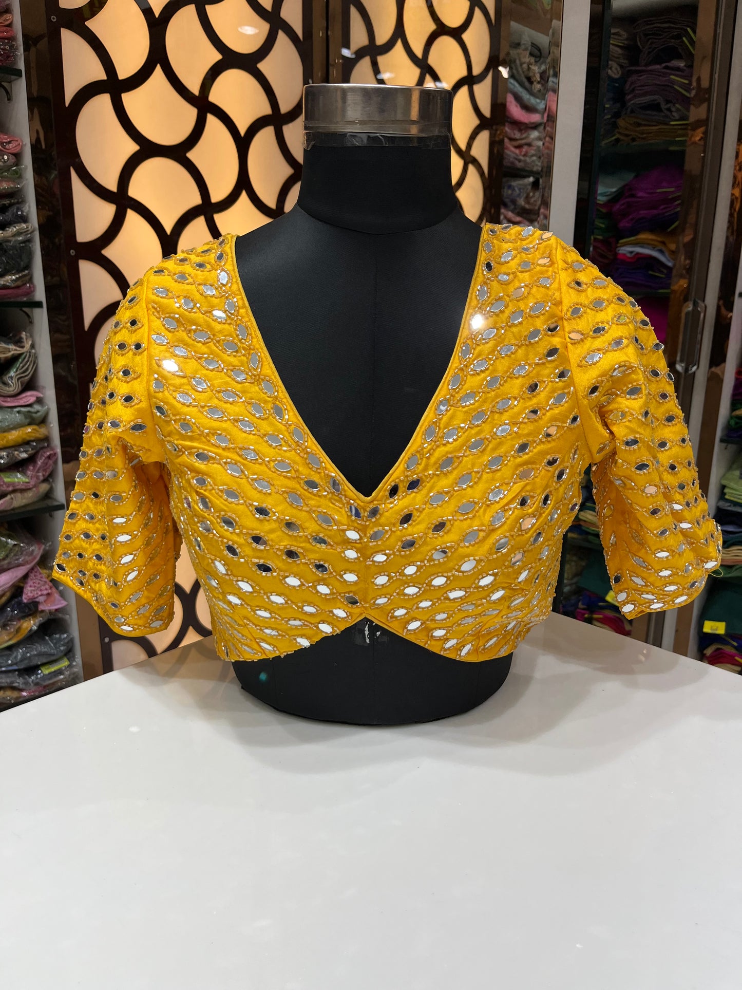 Mango π₯ yellow π original mirror πͺ work fancy blouse