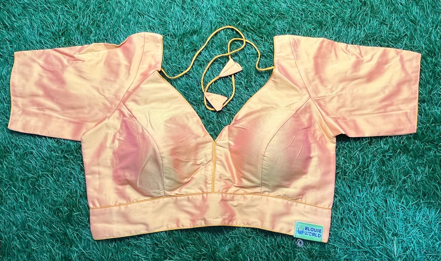 Peach dual shade v neck blouse