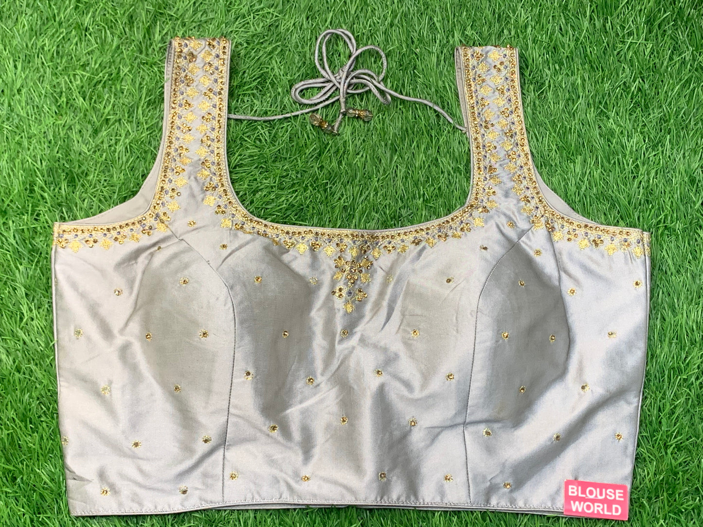 Grey golden work sleeveless blouse
