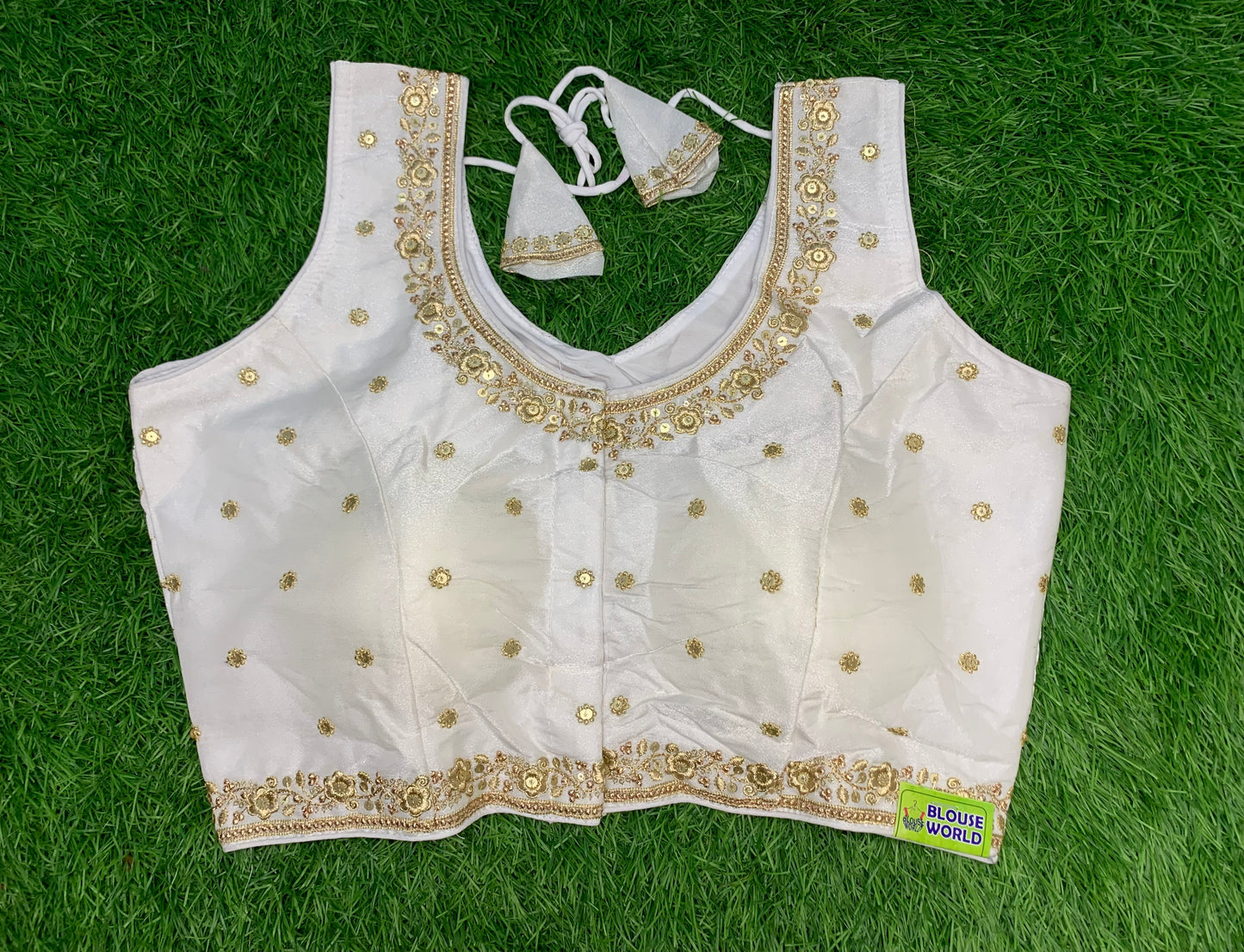 White blouse with hands v neck