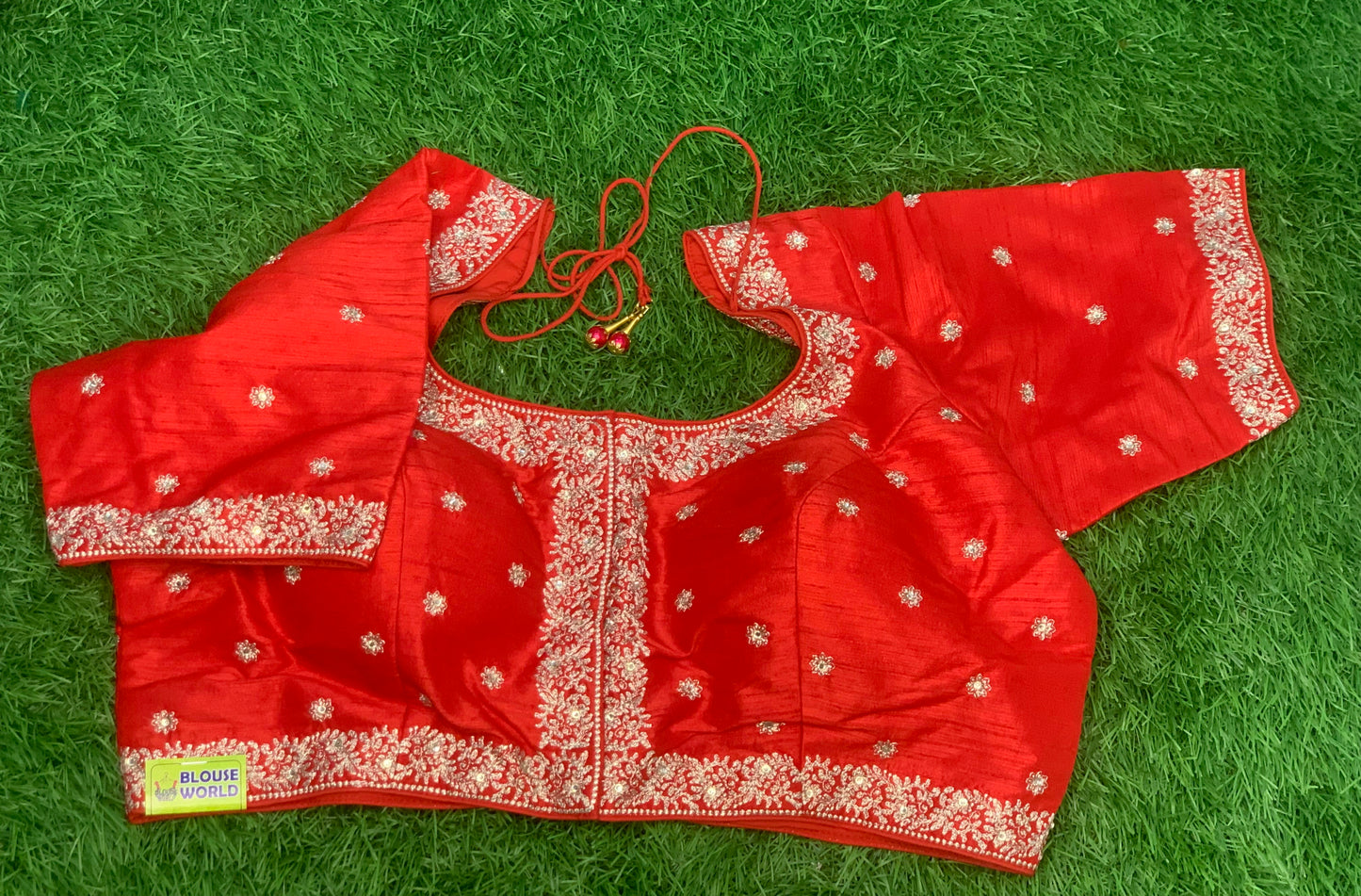 Red silver embroidery blouse