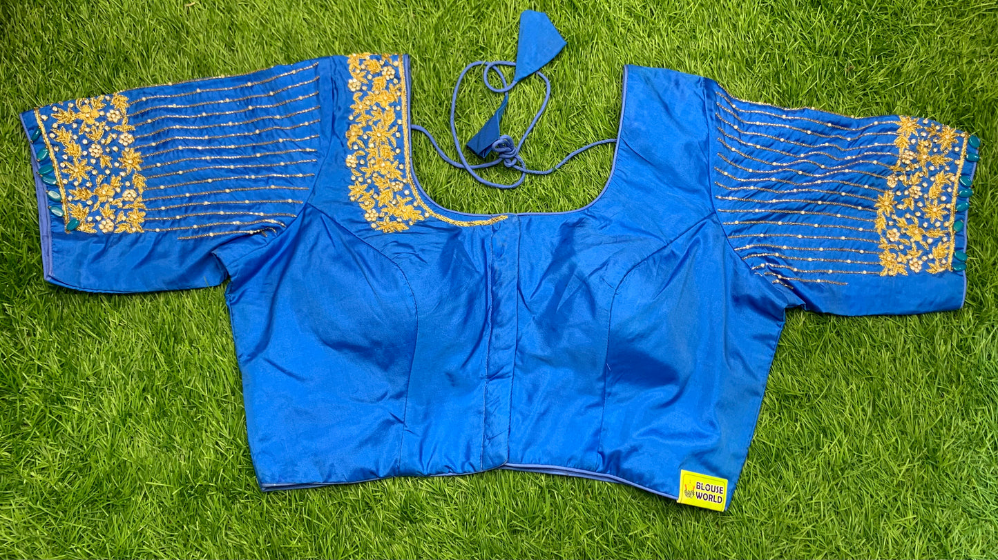 Sky ๐ blue beads work heavy maggam work blouse