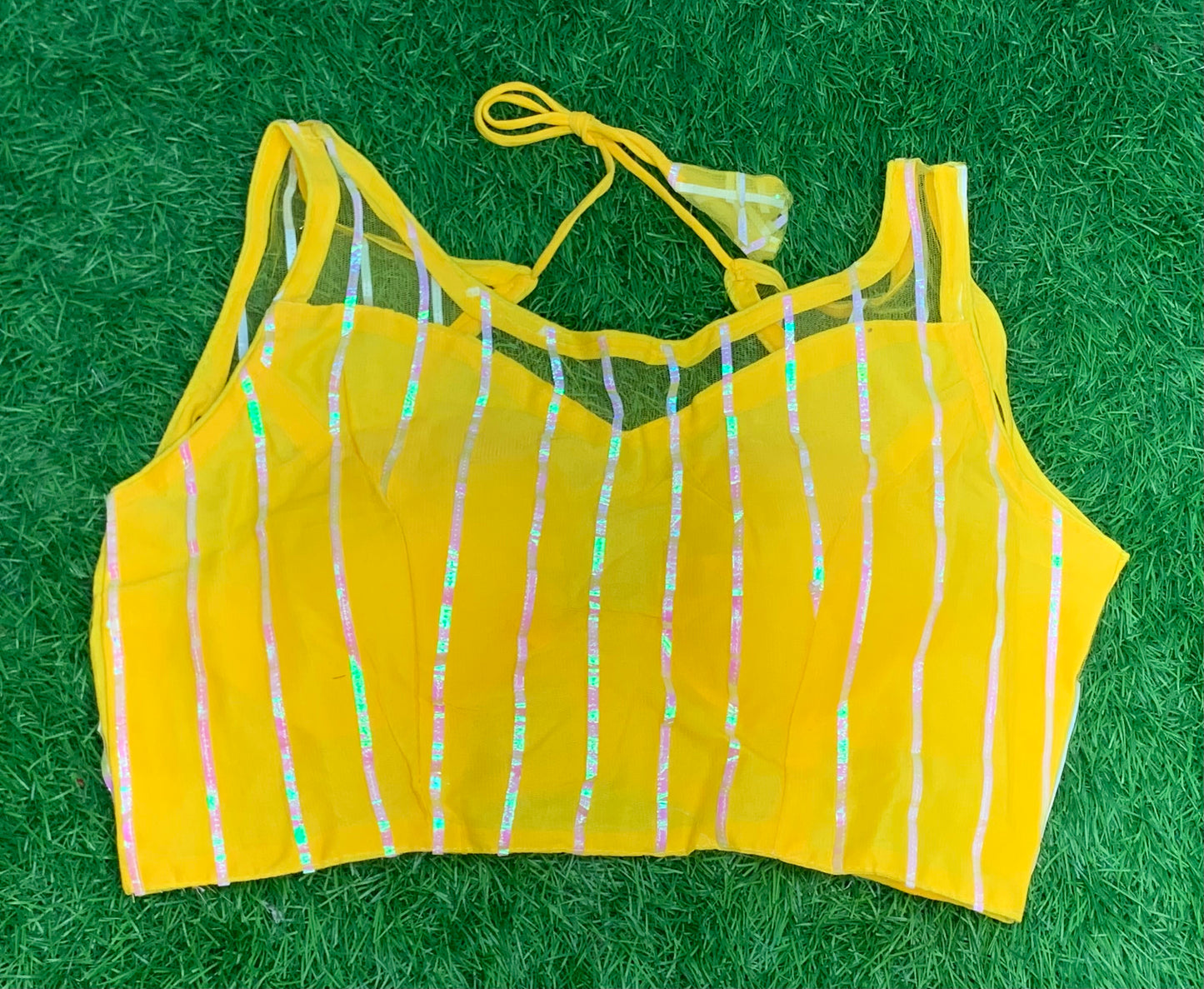 Yellow colour with hands fancy blouse