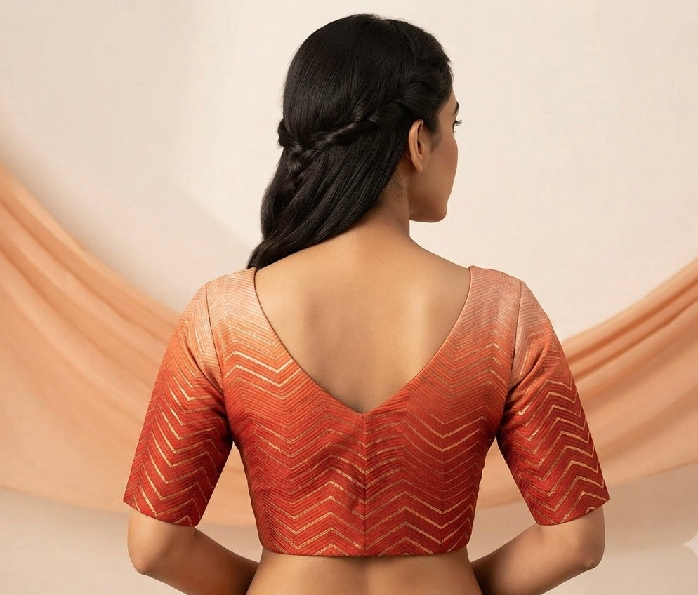 metallic Marron zig-zag V-neck with sleeve Blouse 👚