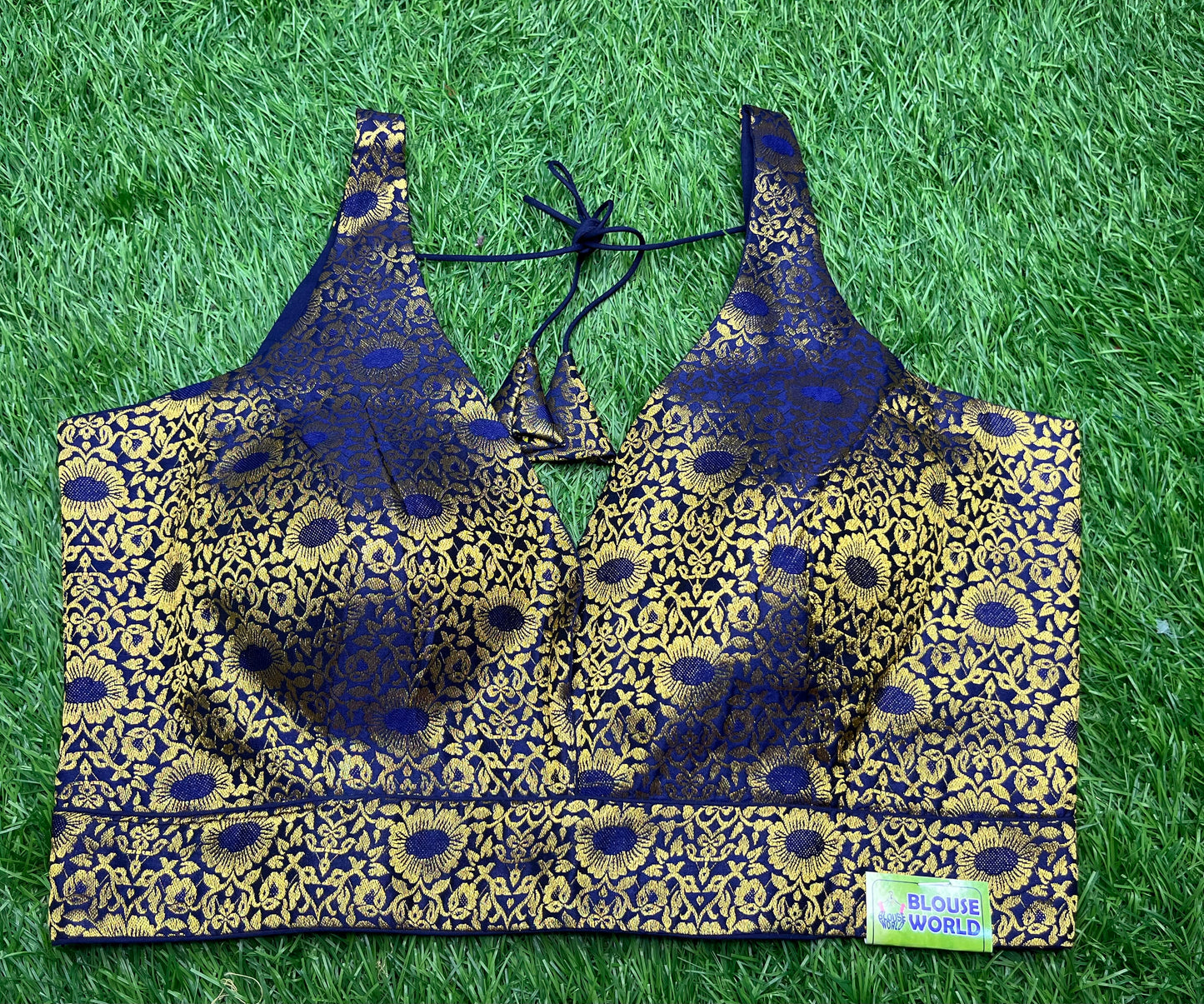 Dark navy blue v neck printed blouse π