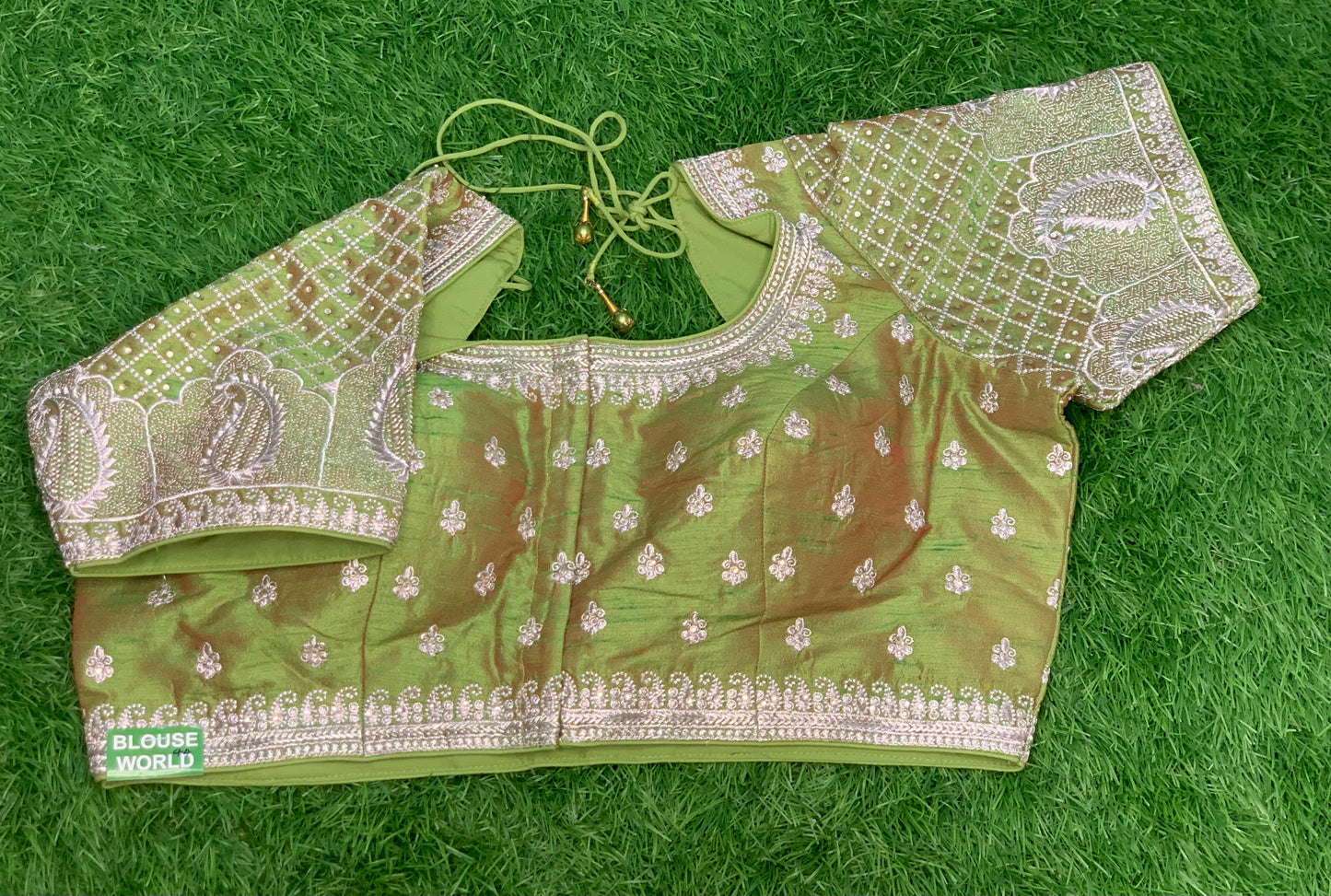 Dual shade green with heavy work embroidery blouse