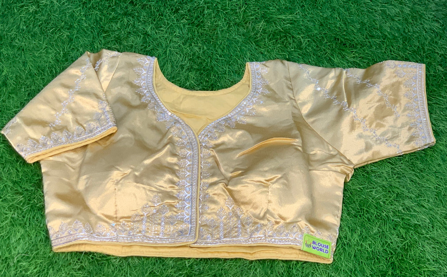 Gold silver work high neck blouse