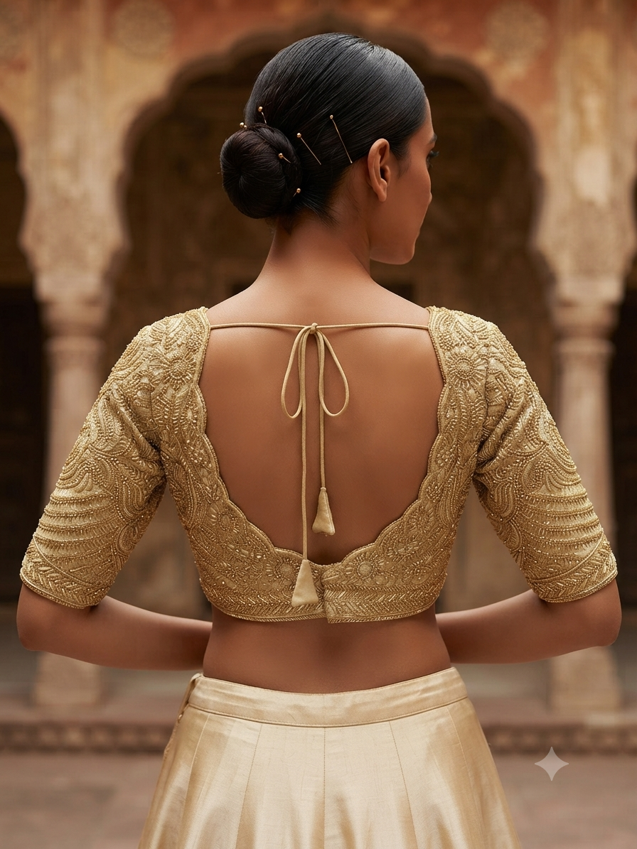 Premium golden kardana work with sleeve Blouse 👚