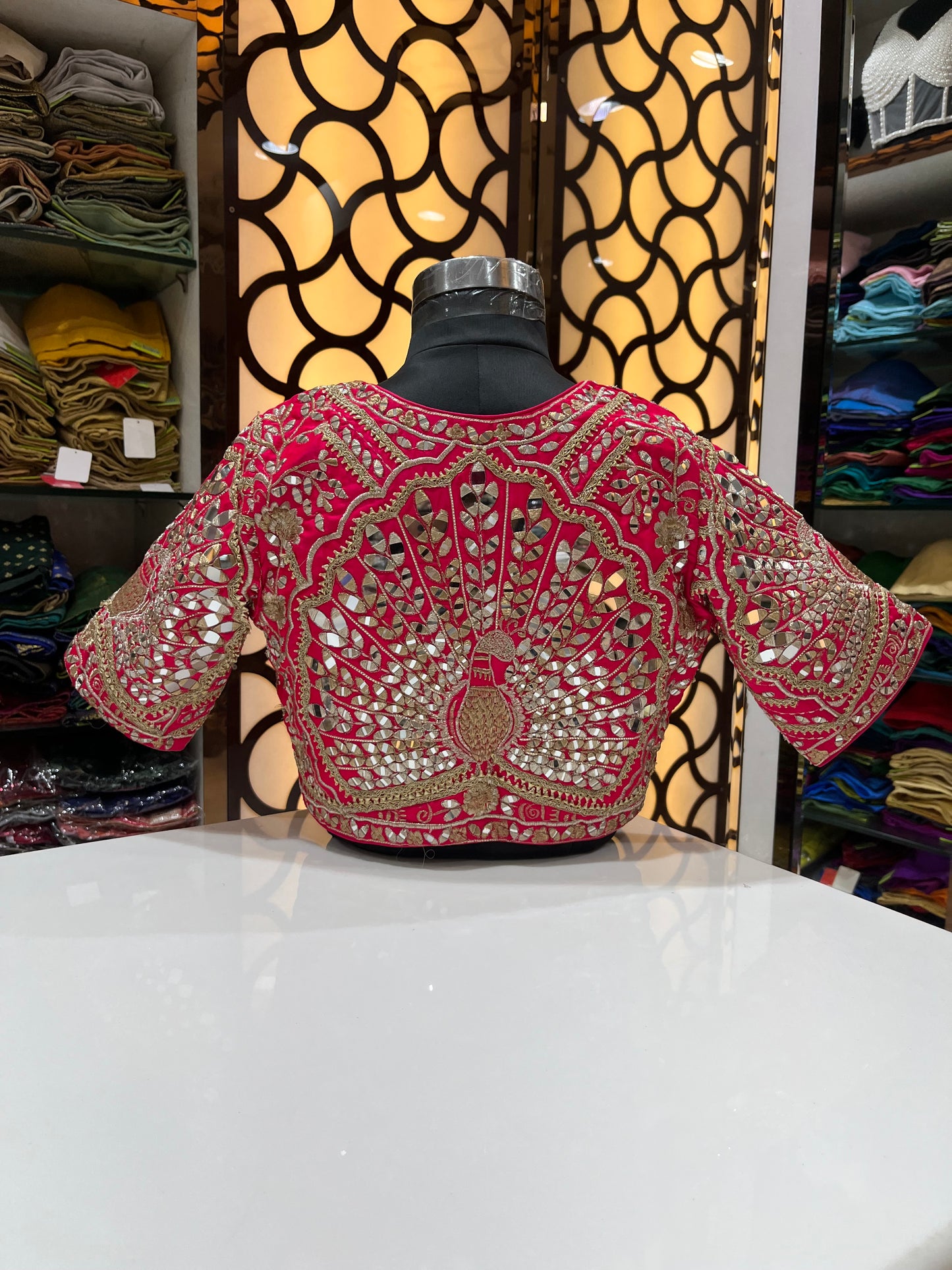 Hot Pink Peacock Motif Bridal 👚 blouse