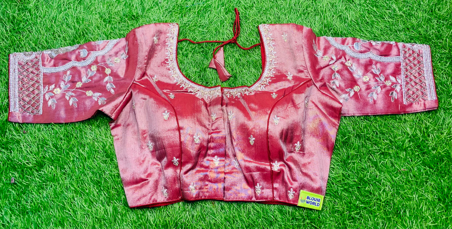 Marron silver tissue with heavy hand work blouse