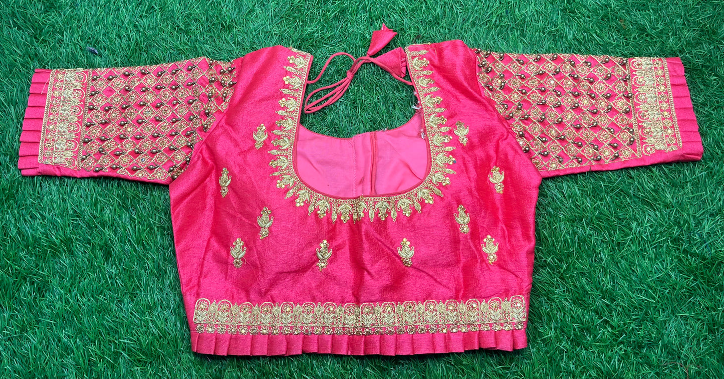 Peach ๐ colour hanging balls frills hands n waist blouse ๐