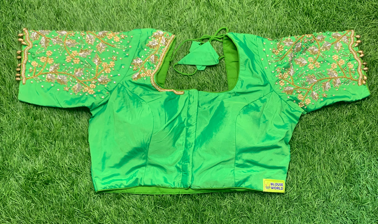 Parrot ๐ฆ green colour stone maggam work heavy blouse