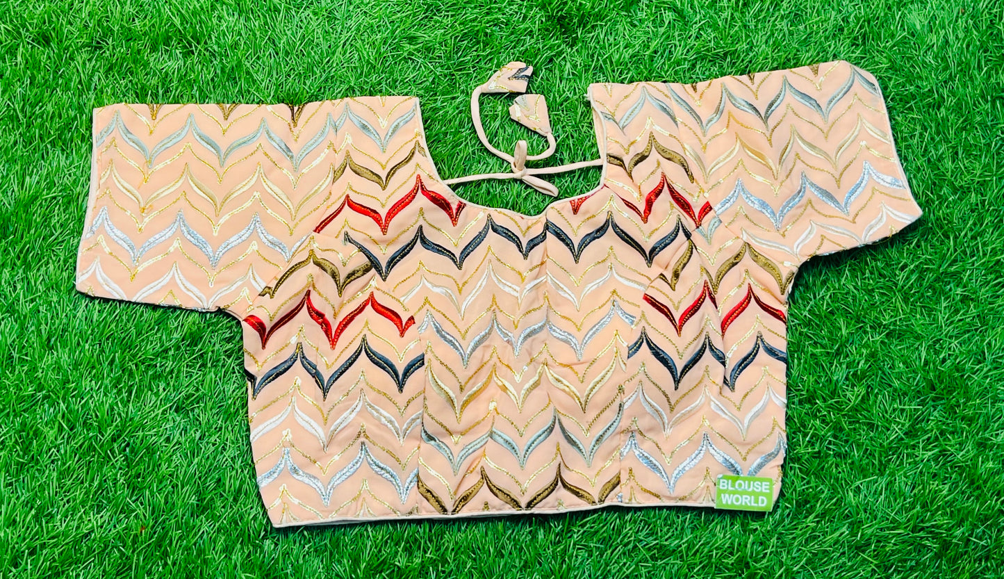 Peach colour thread multicolour blouse