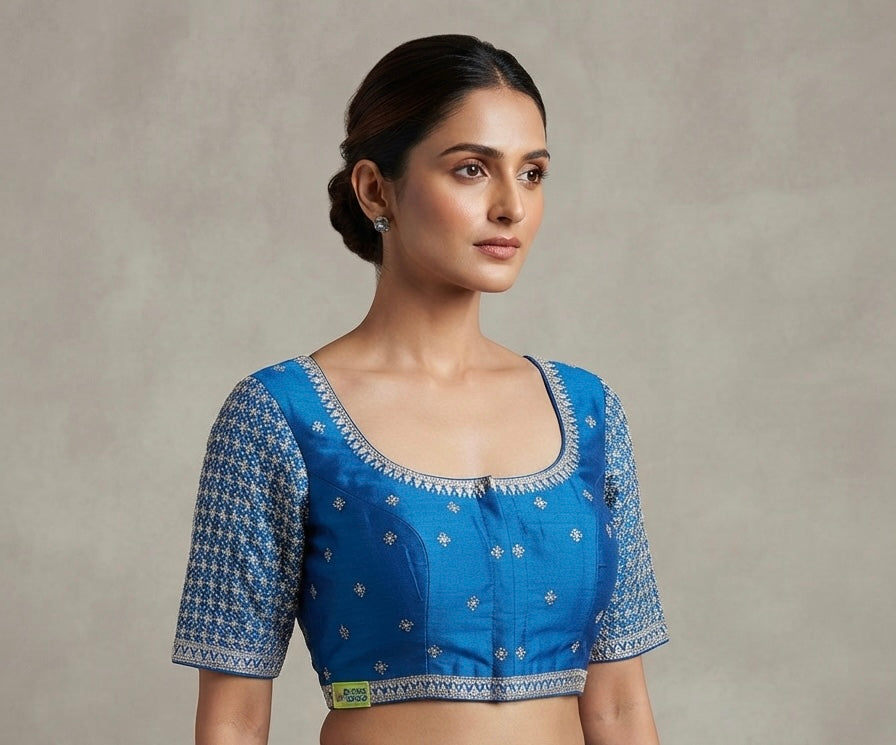 Silver floral embroidery work blouse