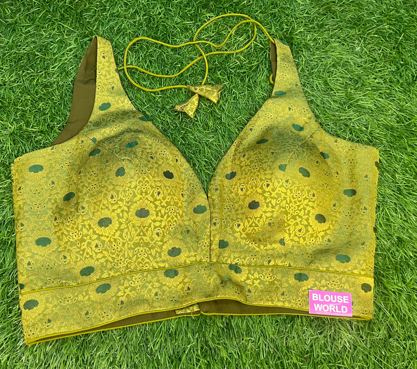 V neck mehendi green spaghetti blouse