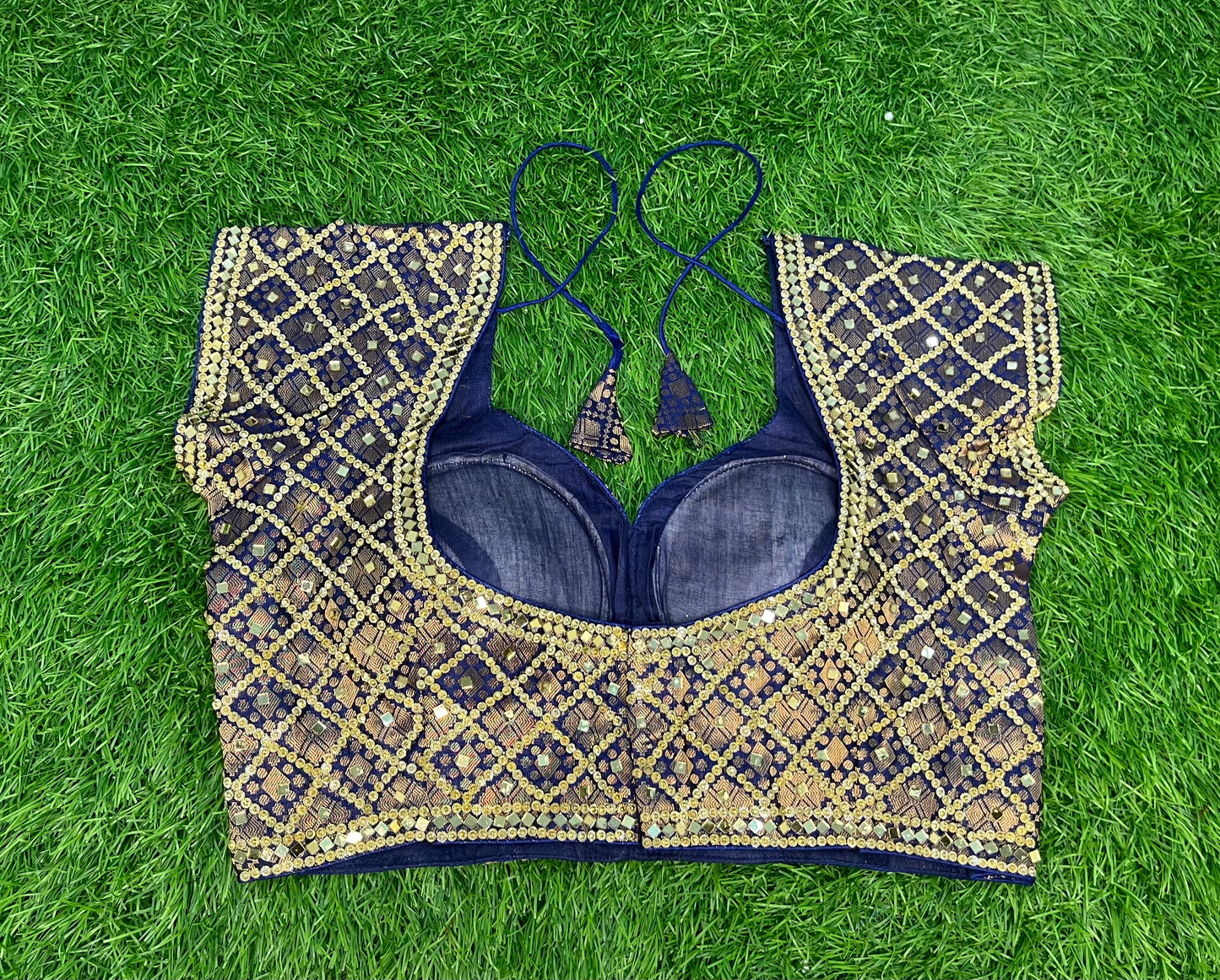 Blue mirror work blouse