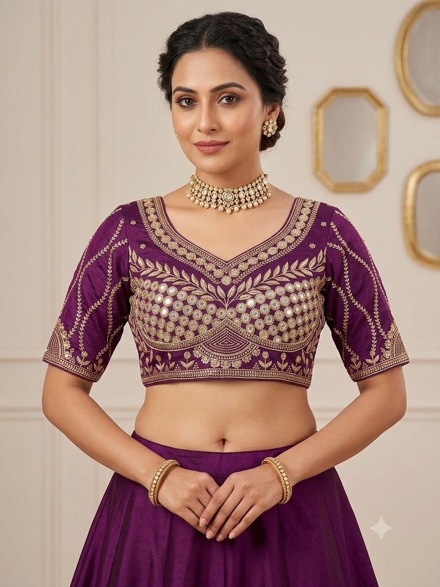Dark purple tissue sequence designer blouse 👚