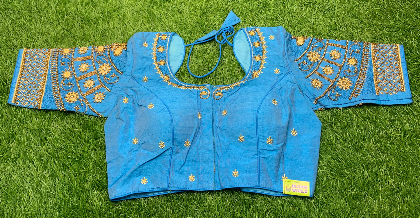 Light Sky blouse blue colour with flower ๐ผ maggam work
