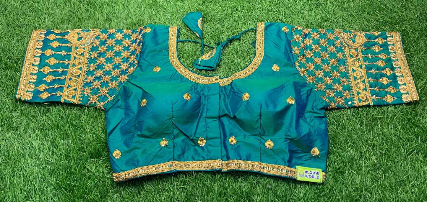 Dual shade blue maggam work blouse