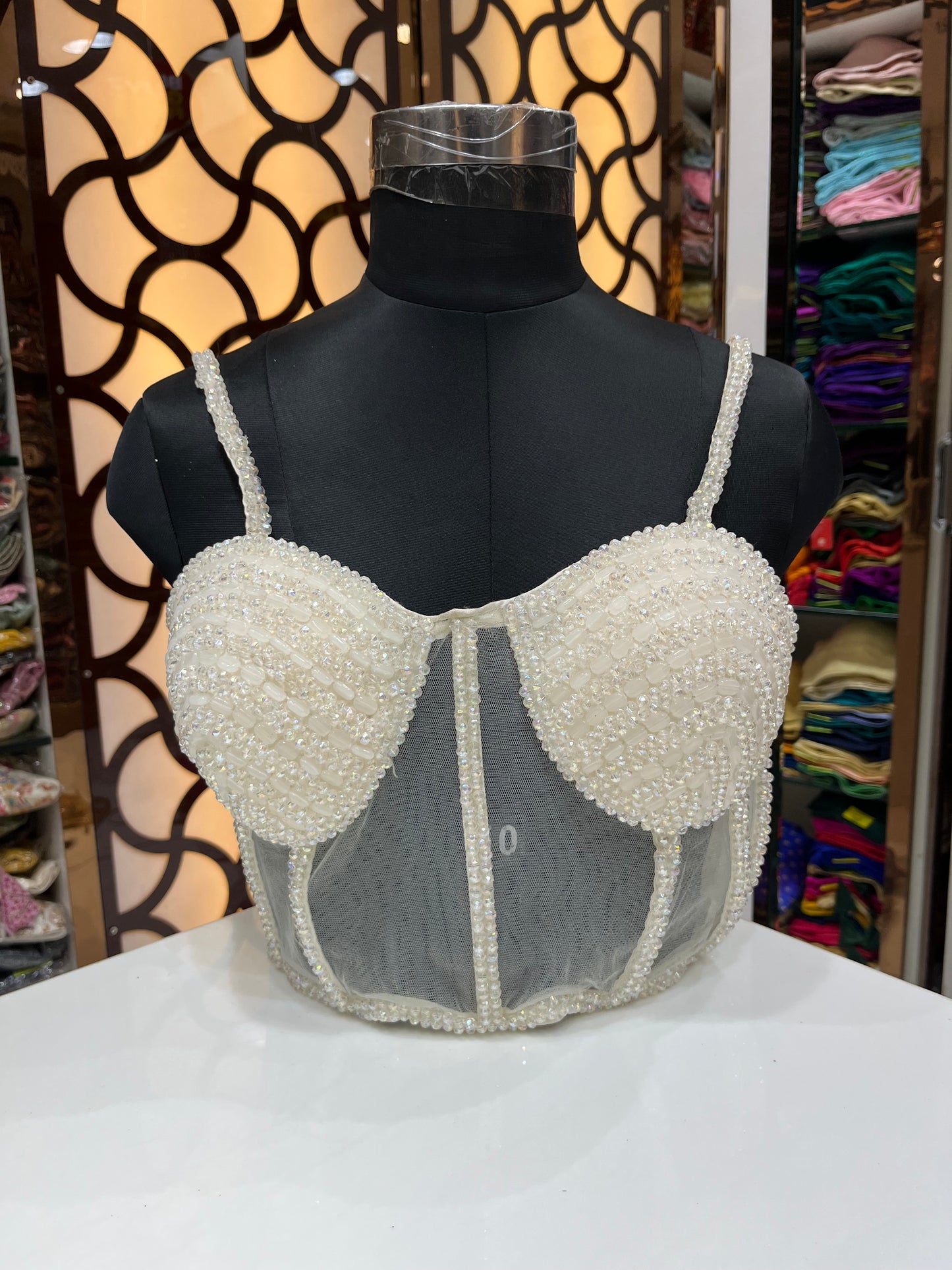White ⚪️🤍 shiny crystal Cordset blouse sleeveless backless