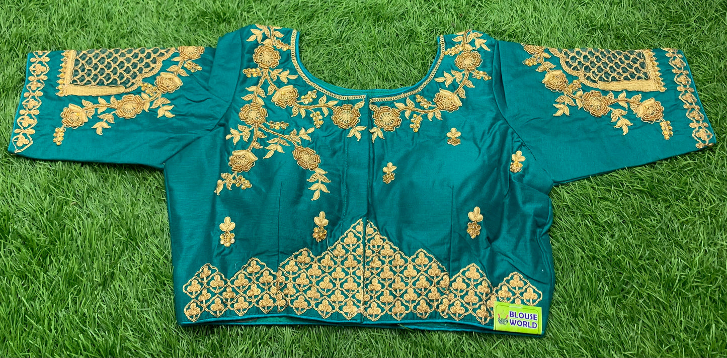 Rama green /rama blue back thread work hand heavy work blouse