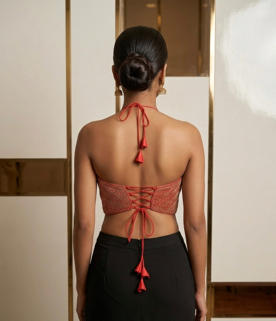 Halter neck red premium backless blouse 👚