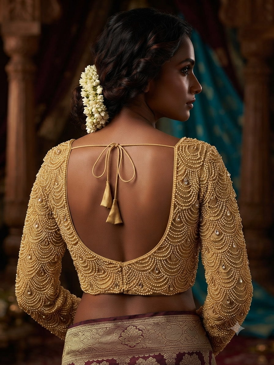 Premium golden Pearl work full hands Blouse 👚