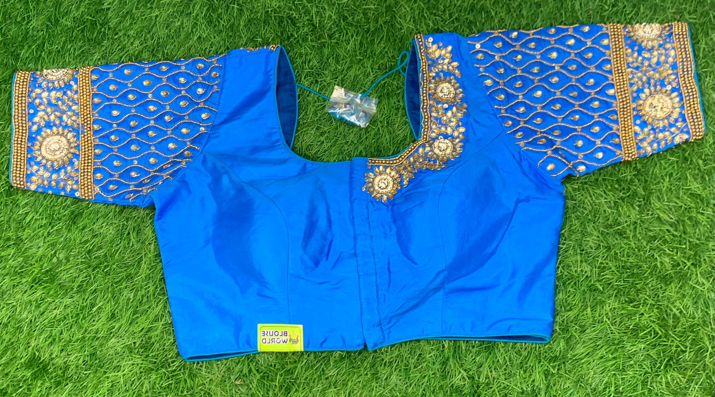 Hand work maggam work Sky blue colour blouse