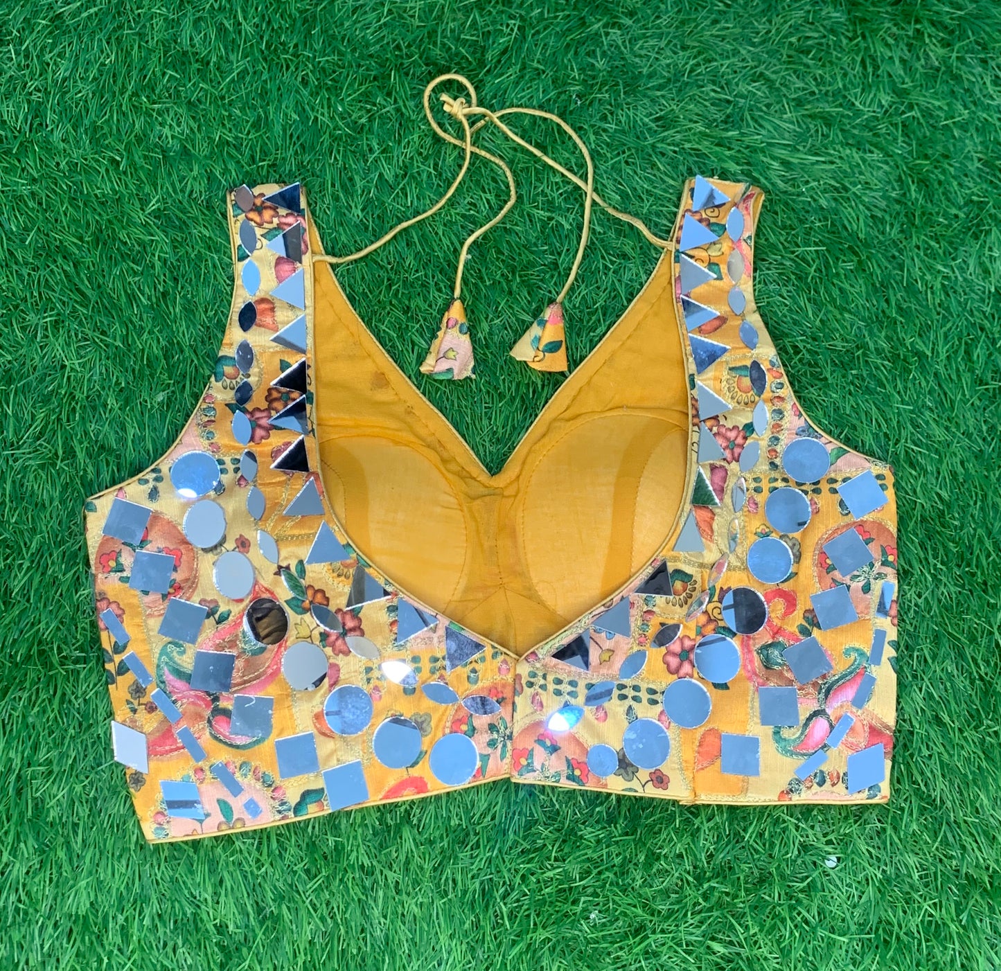Kalamkari mirror work sleeveless blouse
