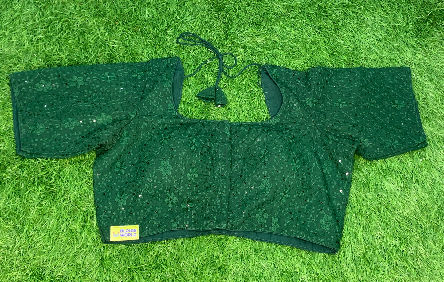 Bottle green thread work blouse