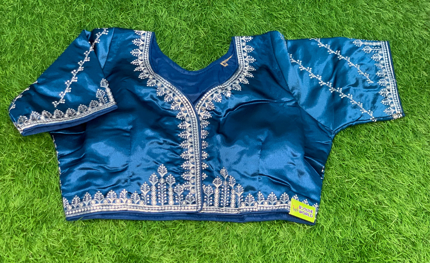 Peacock colour with peacock design blouse
