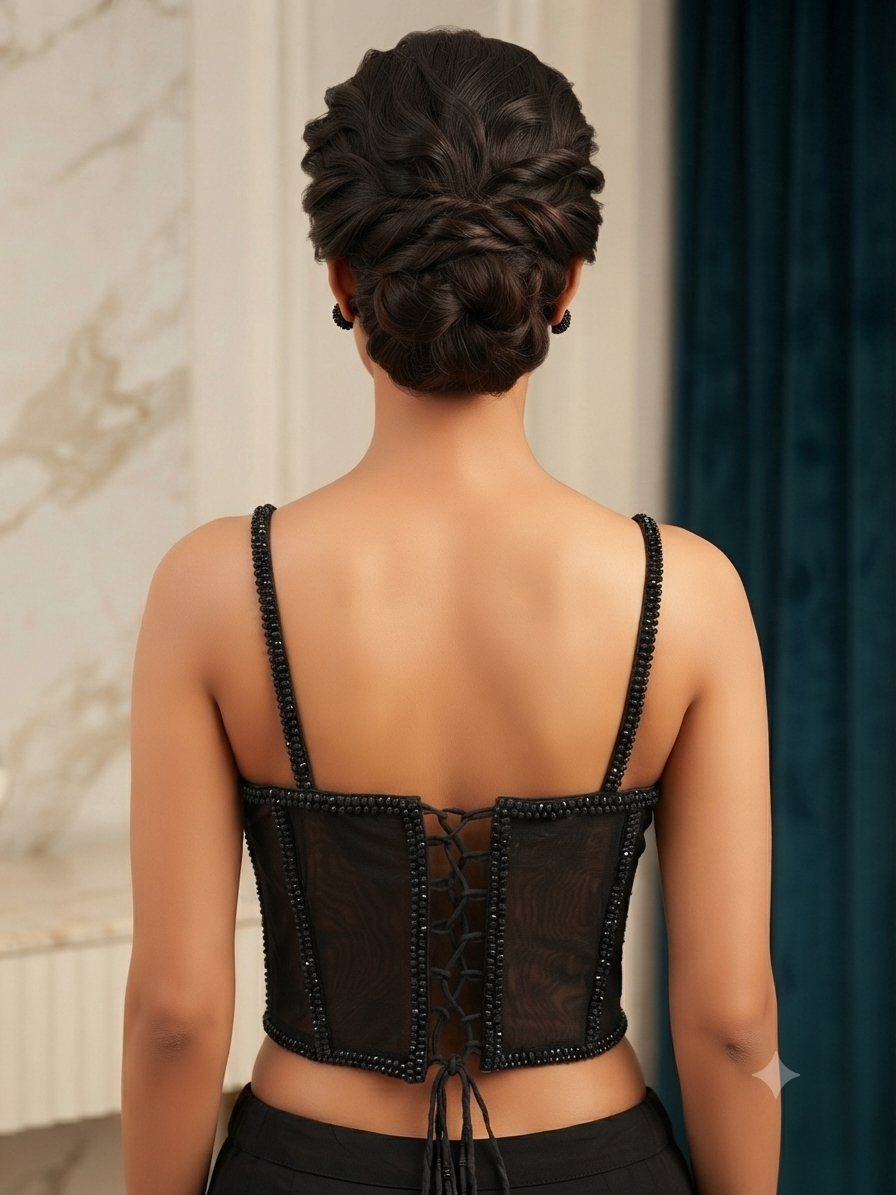 Fancy black Pearl work sleeveless Blouse 👚