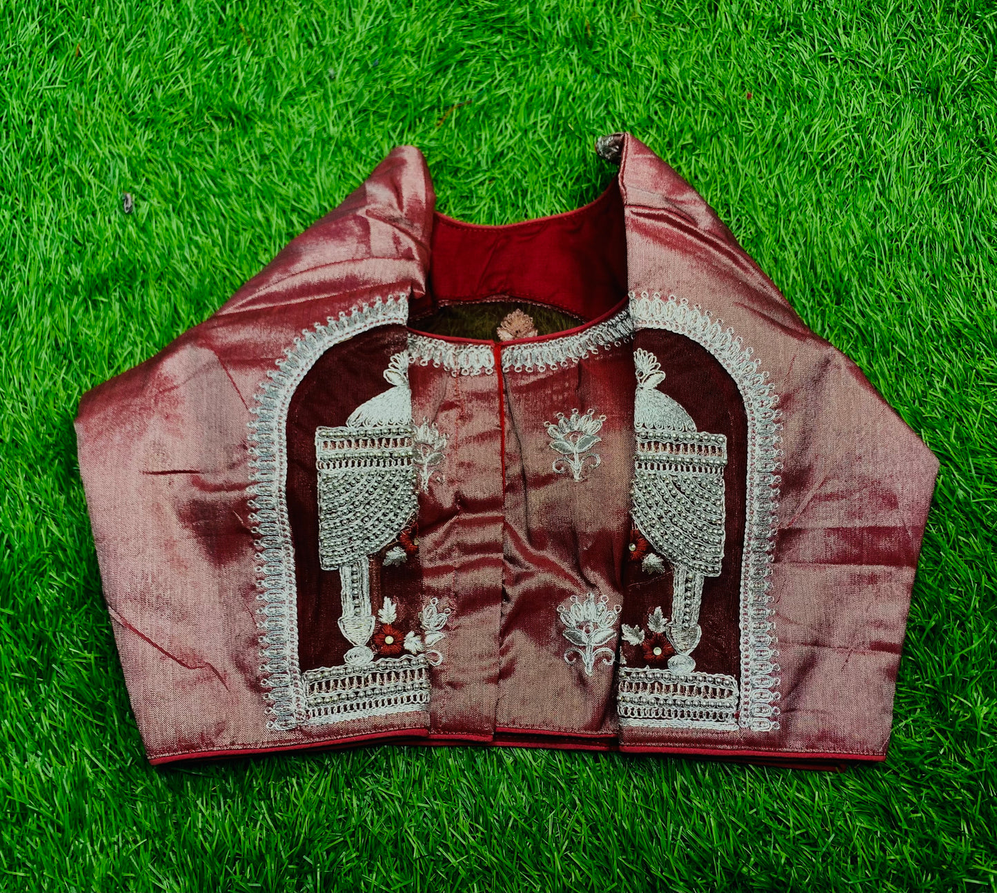 Marron mandap designer net work blouse ๐