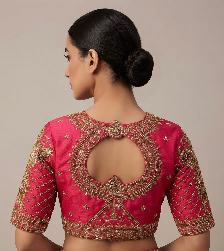 Peach pink maggam gold work Blouse 👚