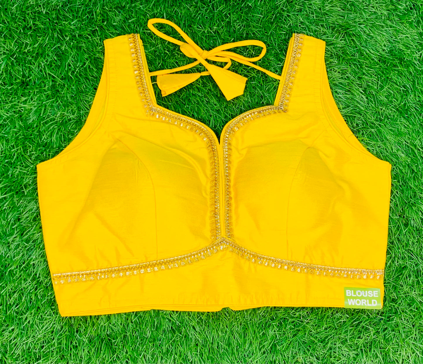 Bright yellow with golden zari blouse