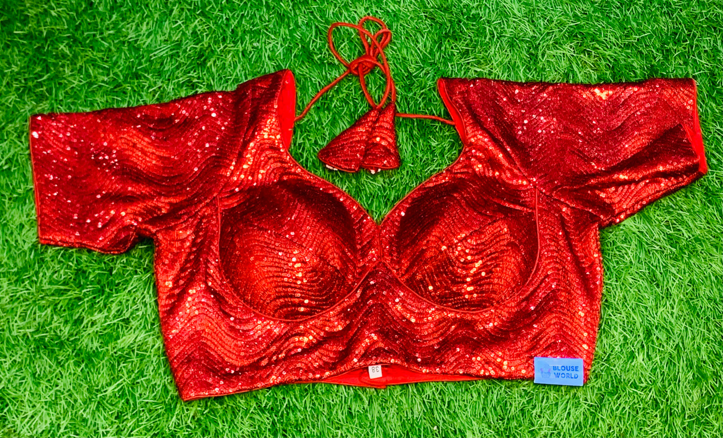 Red sequence with hands blouse