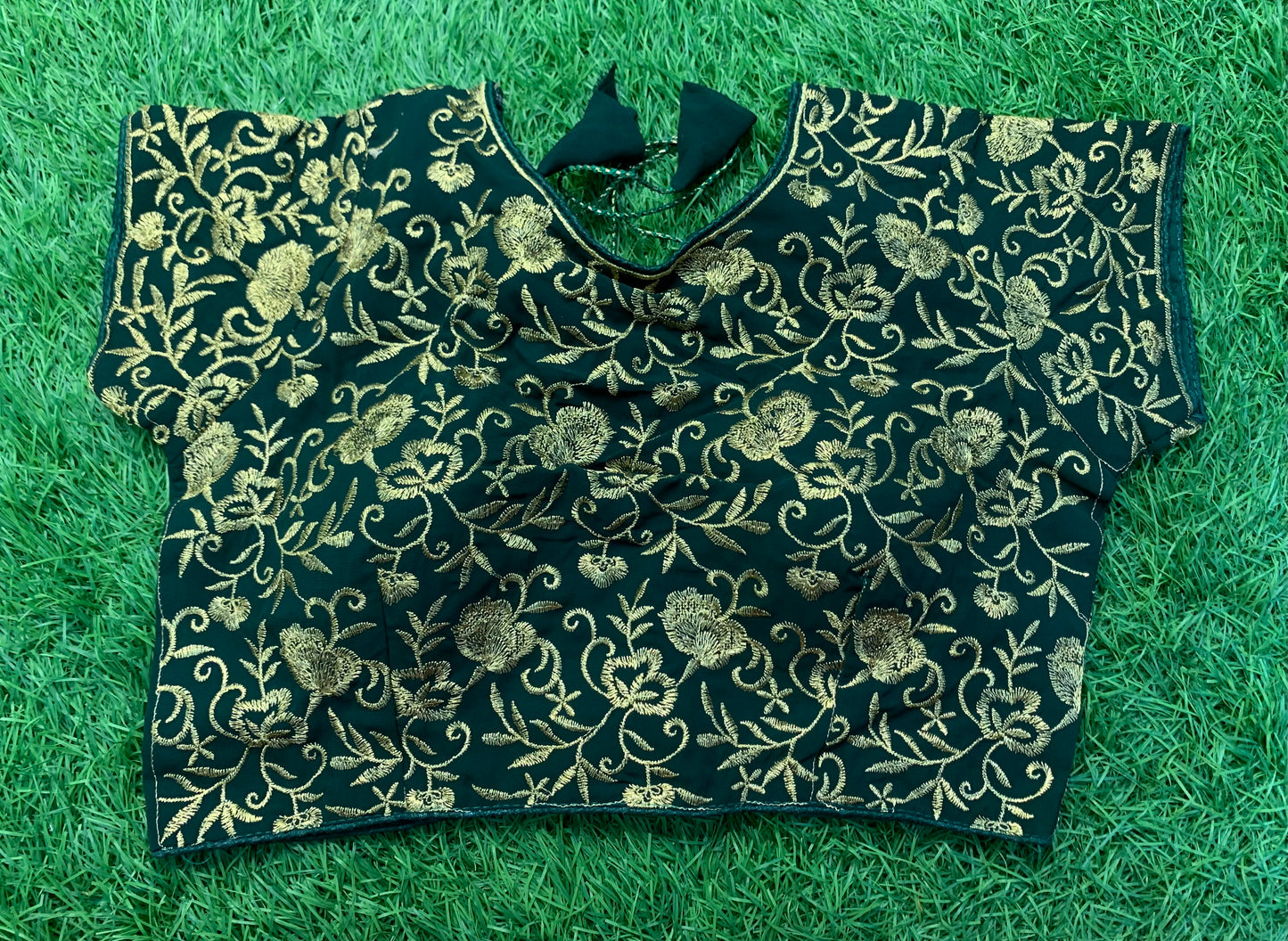 Bottle green gold work blouse π
