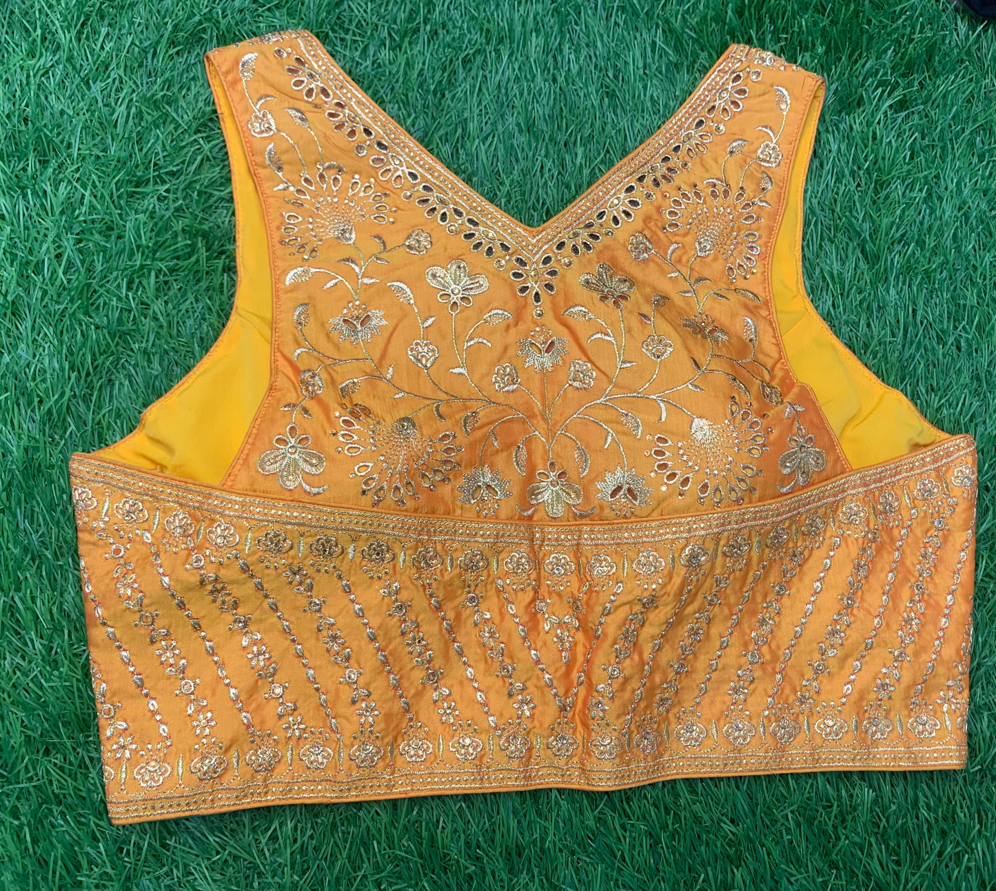 Mustard yellow high neck back high sleeveless blouse
