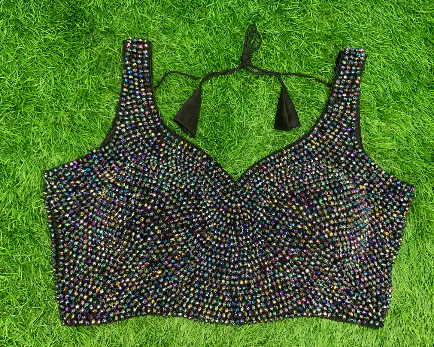 Black multicolour Crystal sleeveless blouse